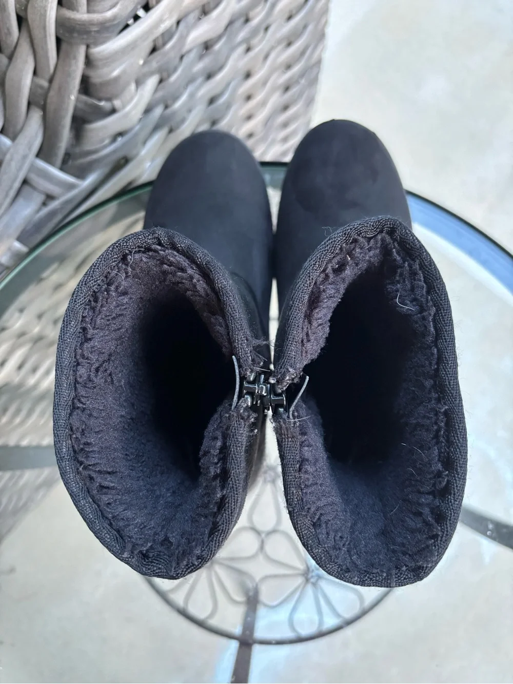 Cat & Jack Girls Size 2 Black Faux Suede Fur Lined Ankle Boots Side Zip